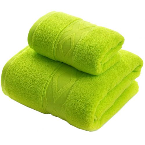Gentle Meow Geometric Pattern Bath Towels Set Washcloth,1 Bath and 1 Hand/Face Towel,Green