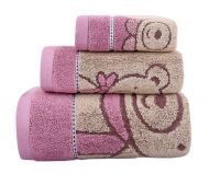 Gentle Meow 3 Pcs Cute Bear Bath Towels Set Cotton Family Towels Washcloth Face Towel Pink