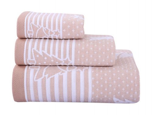 Gentle Meow 3 Pcs Christmas Tree Towels Cotton Family Towels Washcloth Hand/Face Towel Khaki